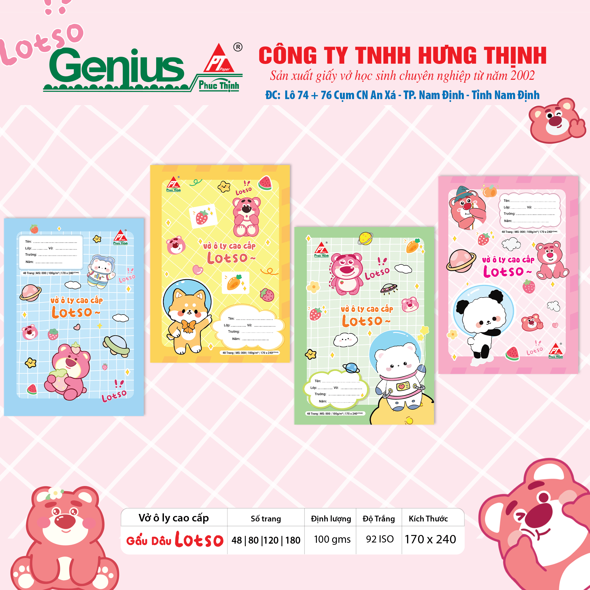 vở ô ly Gấu Dâu